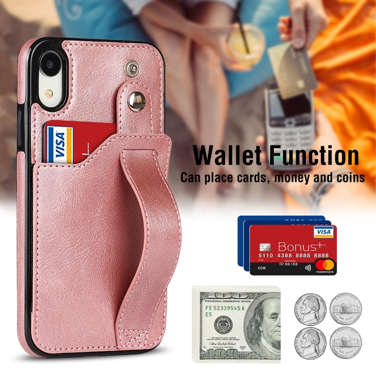 For iPhone XR Crazy Horse Texture Shockproof TPU + PU Leather Case with Card Slot & Wrist Strap Holder
