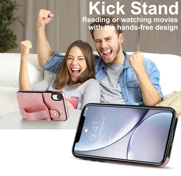 For iPhone XR Crazy Horse Texture Shockproof TPU + PU Leather Case with Card Slot & Wrist Strap Holder