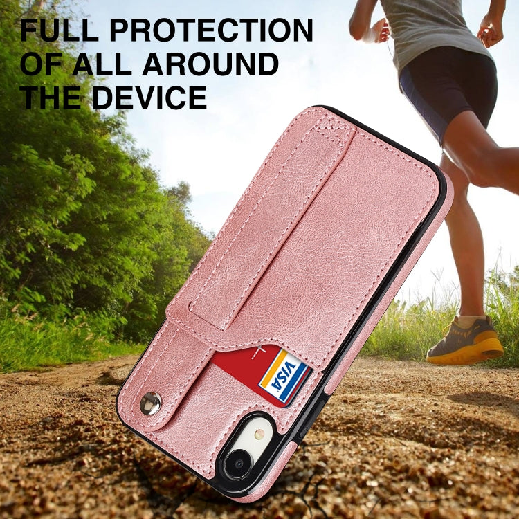 For iPhone XR Crazy Horse Texture Shockproof TPU + PU Leather Case with Card Slot & Wrist Strap Holder
