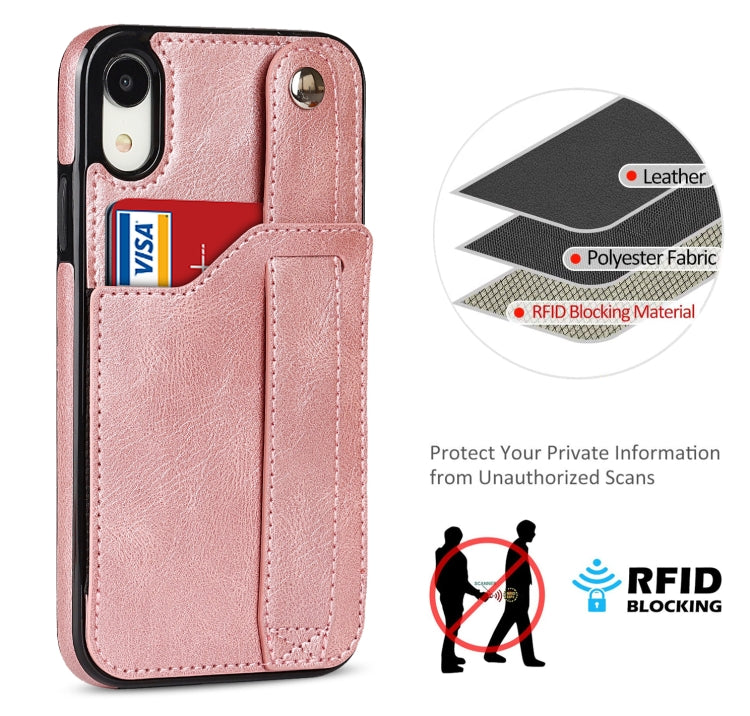 For iPhone XR Crazy Horse Texture Shockproof TPU + PU Leather Case with Card Slot & Wrist Strap Holder