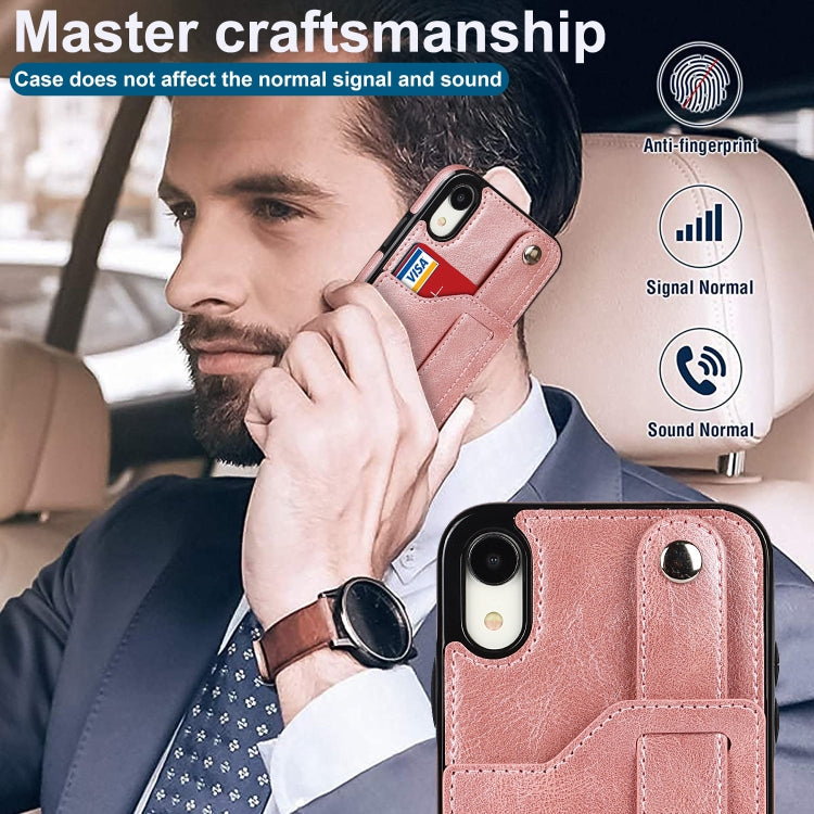 For iPhone XR Crazy Horse Texture Shockproof TPU + PU Leather Case with Card Slot & Wrist Strap Holder