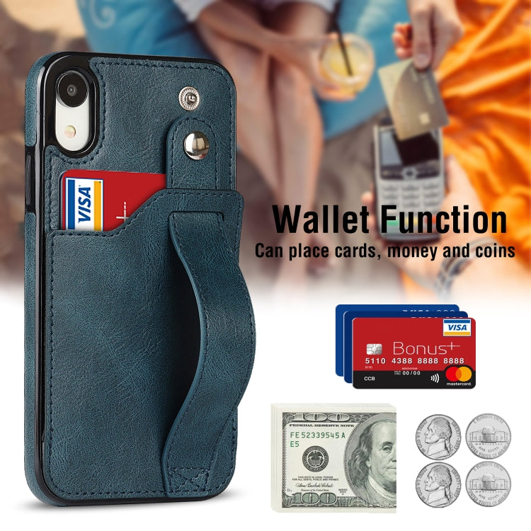 For iPhone XR Crazy Horse Texture Shockproof TPU + PU Leather Case with Card Slot & Wrist Strap Holder