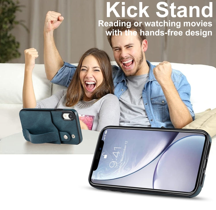 For iPhone XR Crazy Horse Texture Shockproof TPU + PU Leather Case with Card Slot & Wrist Strap Holder