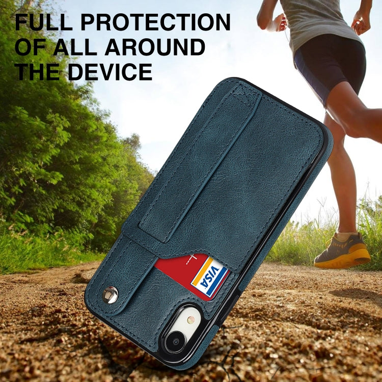 For iPhone XR Crazy Horse Texture Shockproof TPU + PU Leather Case with Card Slot & Wrist Strap Holder