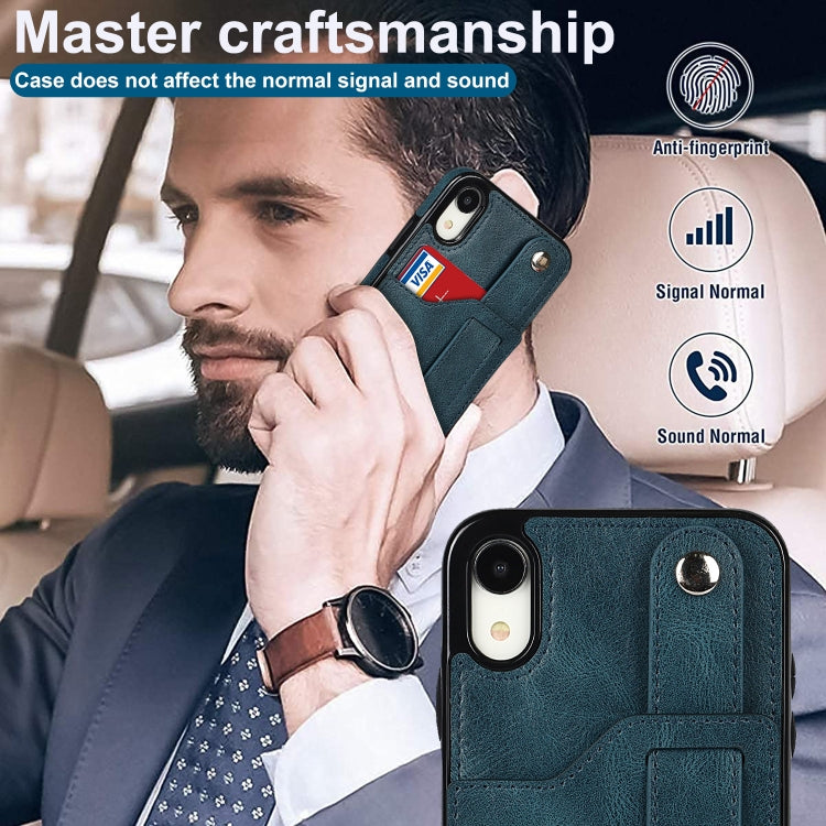 For iPhone XR Crazy Horse Texture Shockproof TPU + PU Leather Case with Card Slot & Wrist Strap Holder