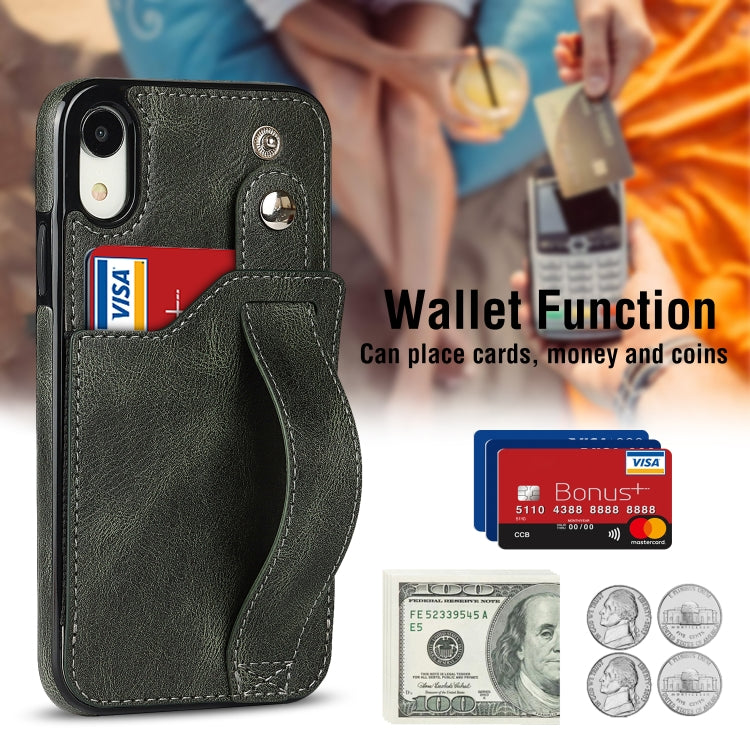 For iPhone XR Crazy Horse Texture Shockproof TPU + PU Leather Case with Card Slot & Wrist Strap Holder