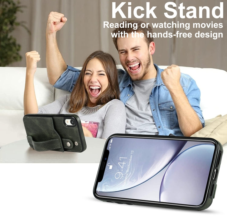 For iPhone XR Crazy Horse Texture Shockproof TPU + PU Leather Case with Card Slot & Wrist Strap Holder