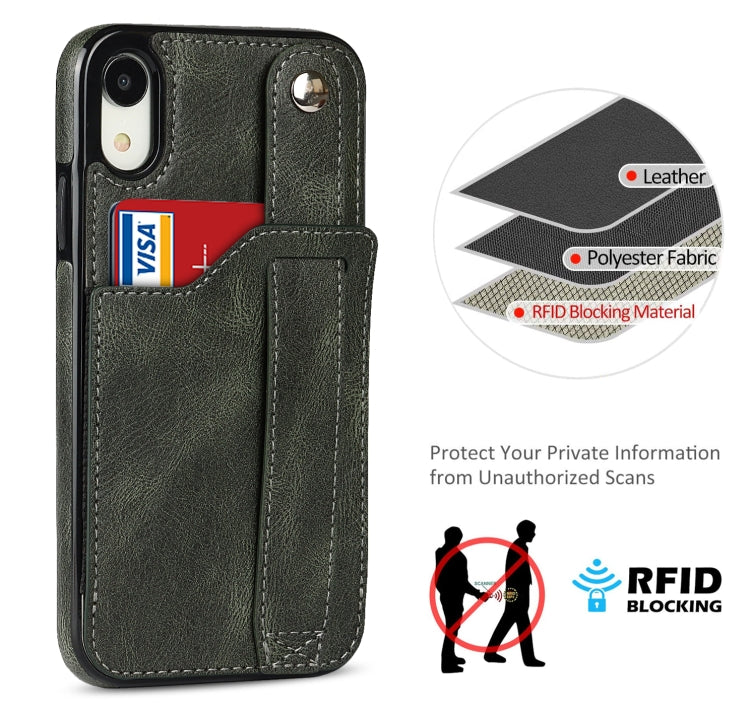 For iPhone XR Crazy Horse Texture Shockproof TPU + PU Leather Case with Card Slot & Wrist Strap Holder