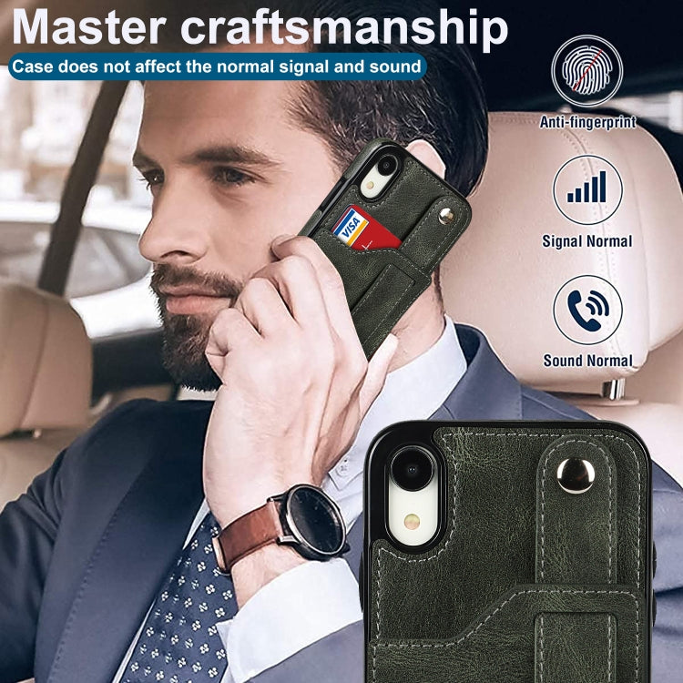 For iPhone XR Crazy Horse Texture Shockproof TPU + PU Leather Case with Card Slot & Wrist Strap Holder