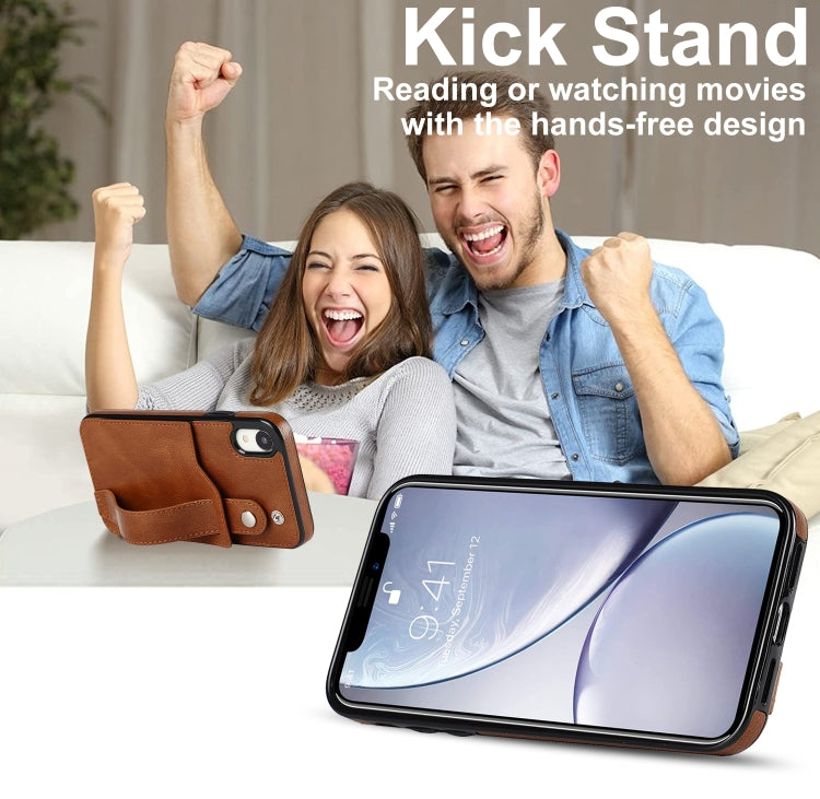 For iPhone XR Crazy Horse Texture Shockproof TPU + PU Leather Case with Card Slot & Wrist Strap Holder