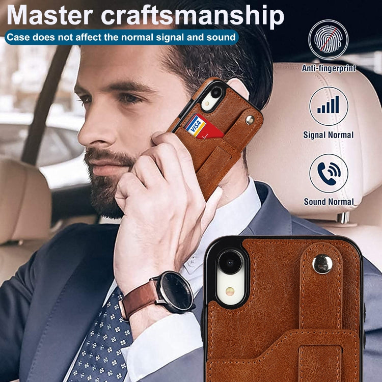 For iPhone XR Crazy Horse Texture Shockproof TPU + PU Leather Case with Card Slot & Wrist Strap Holder