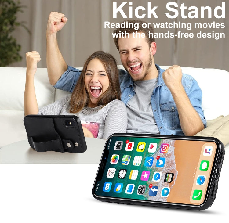 For iPhone XS Max Crazy Horse Texture Shockproof TPU + PU Leather Case with Card Slot & Wrist Strap Holder