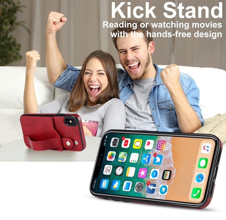 For iPhone XS Max Crazy Horse Texture Shockproof TPU + PU Leather Case with Card Slot & Wrist Strap Holder