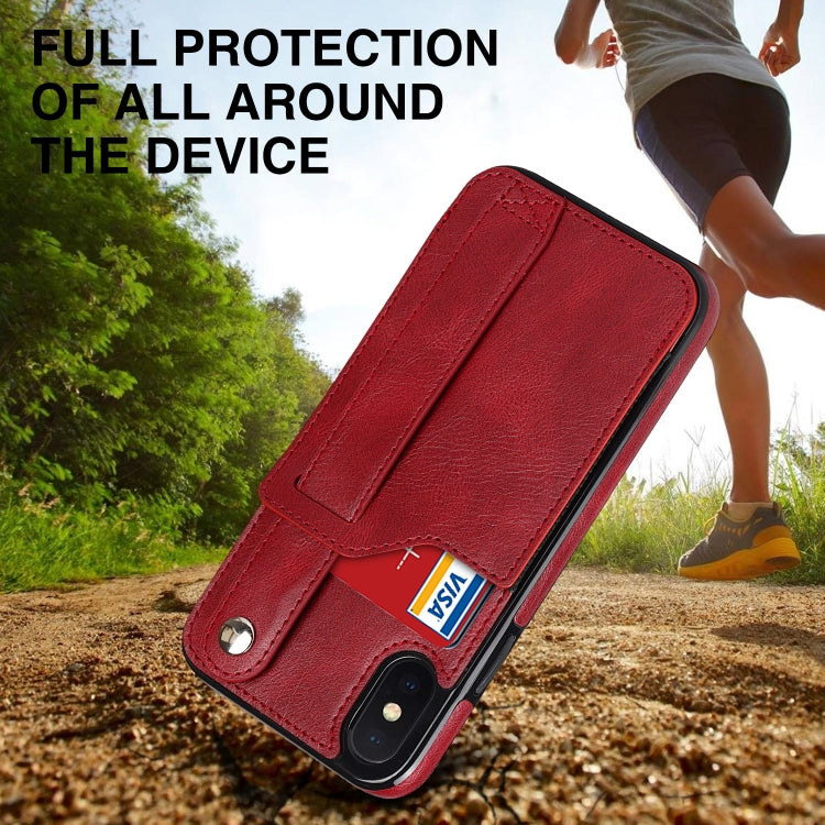 For iPhone XS Max Crazy Horse Texture Shockproof TPU + PU Leather Case with Card Slot & Wrist Strap Holder