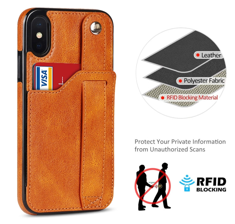 For iPhone XS Max Crazy Horse Texture Shockproof TPU + PU Leather Case with Card Slot & Wrist Strap Holder