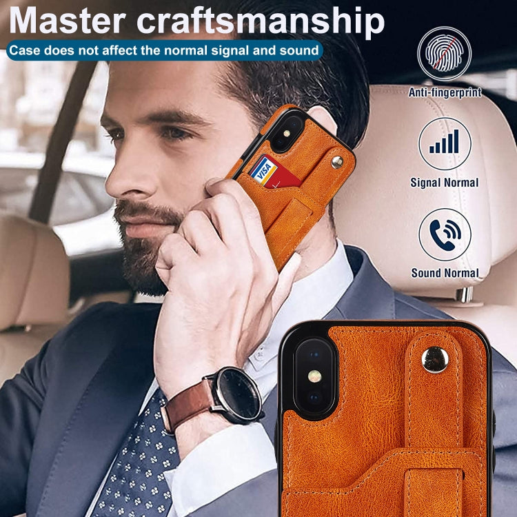 For iPhone XS Max Crazy Horse Texture Shockproof TPU + PU Leather Case with Card Slot & Wrist Strap Holder
