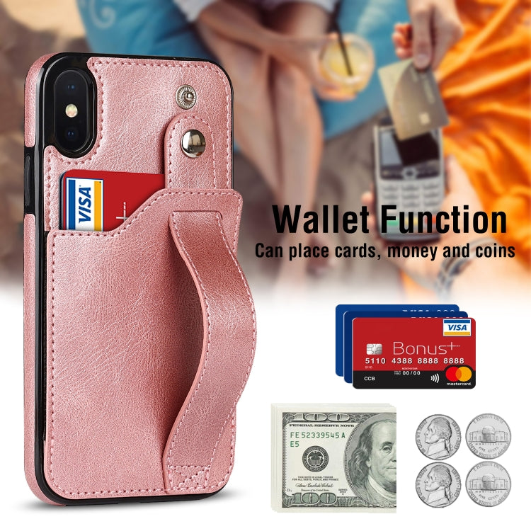 For iPhone XS Max Crazy Horse Texture Shockproof TPU + PU Leather Case with Card Slot & Wrist Strap Holder