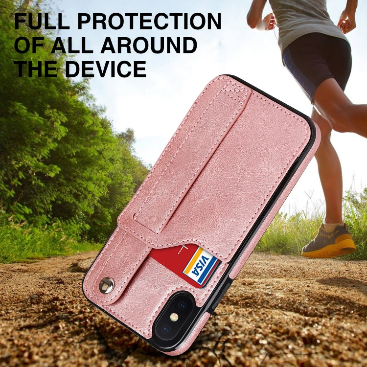 For iPhone XS Max Crazy Horse Texture Shockproof TPU + PU Leather Case with Card Slot & Wrist Strap Holder