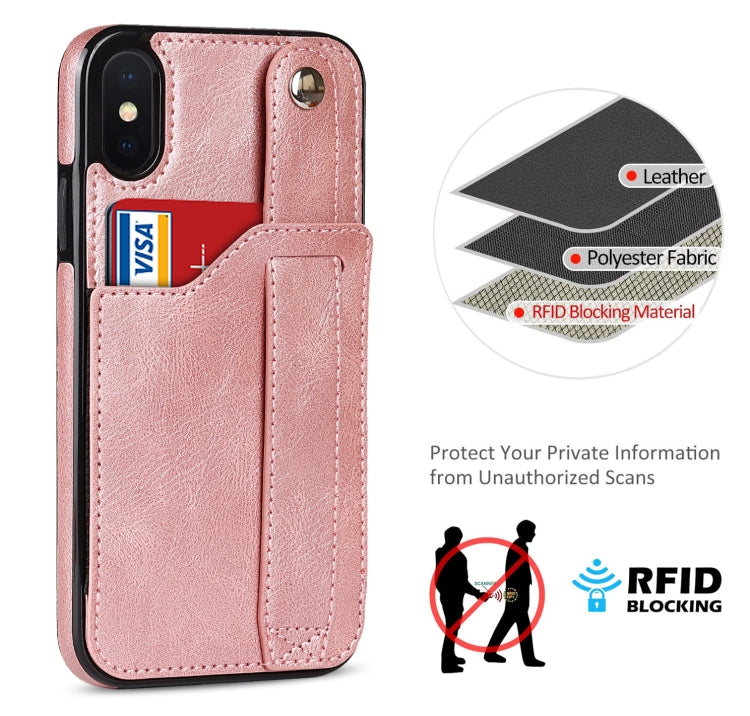For iPhone XS Max Crazy Horse Texture Shockproof TPU + PU Leather Case with Card Slot & Wrist Strap Holder