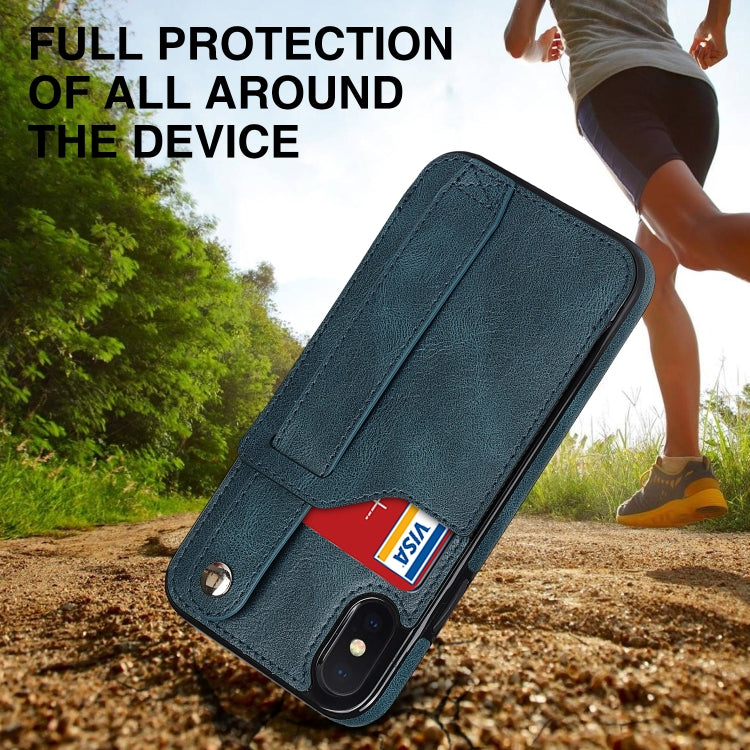 For iPhone XS Max Crazy Horse Texture Shockproof TPU + PU Leather Case with Card Slot & Wrist Strap Holder