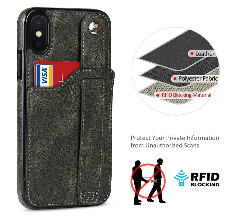For iPhone XS Max Crazy Horse Texture Shockproof TPU + PU Leather Case with Card Slot & Wrist Strap Holder