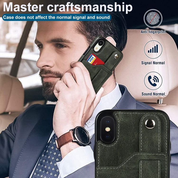 For iPhone XS Max Crazy Horse Texture Shockproof TPU + PU Leather Case with Card Slot & Wrist Strap Holder