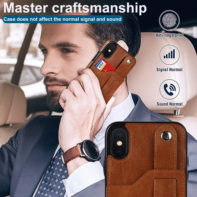 For iPhone XS Max Crazy Horse Texture Shockproof TPU + PU Leather Case with Card Slot & Wrist Strap Holder