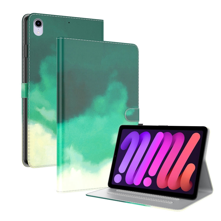 For iPad mini 6 Watercolor Pattern Skin Feel Magnetic Horizontal Flip PU Leather Tablet Case with Holder & Card Slots & Photo Frame