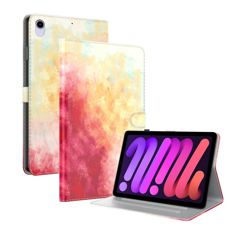For iPad mini 6 Watercolor Pattern Skin Feel Magnetic Horizontal Flip PU Leather Tablet Case with Holder & Card Slots & Photo Frame