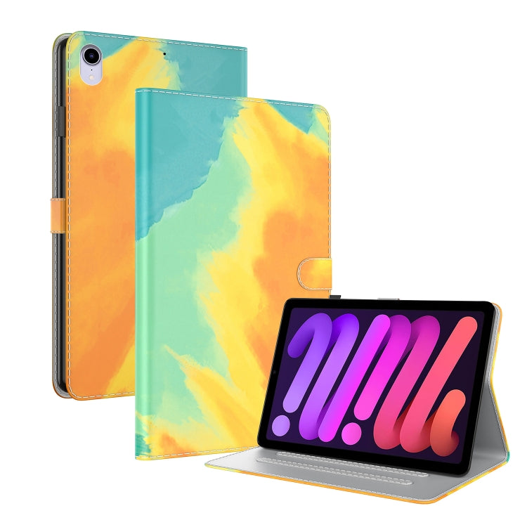 For iPad mini 6 Watercolor Pattern Skin Feel Magnetic Horizontal Flip PU Leather Tablet Case with Holder & Card Slots & Photo Frame