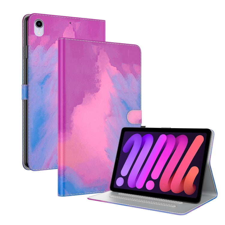 For iPad mini 6 Watercolor Pattern Skin Feel Magnetic Horizontal Flip PU Leather Tablet Case with Holder & Card Slots & Photo Frame