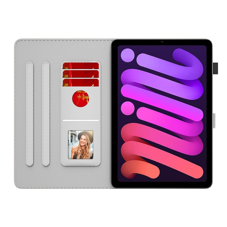 For iPad mini 6 Watercolor Pattern Skin Feel Magnetic Horizontal Flip PU Leather Tablet Case with Holder & Card Slots & Photo Frame
