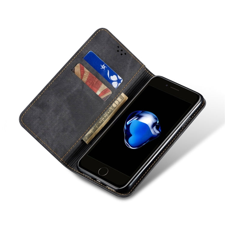 For iPhone 7 Plus / 8 Plus Denim Texture Casual Style Horizontal Flip Leather Case with Holder & Card Slots & Wallet