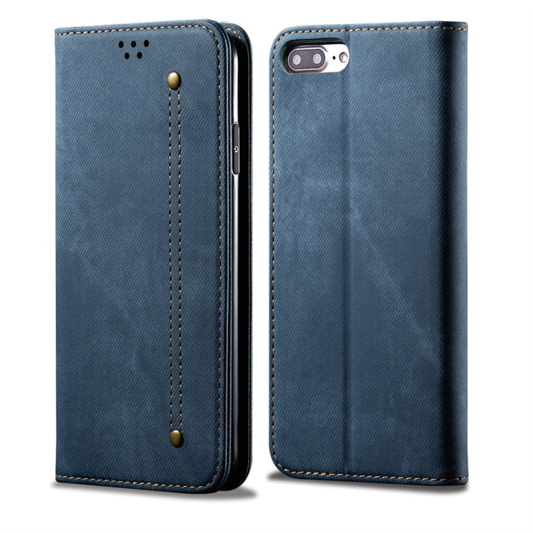 For iPhone 7 Plus / 8 Plus Denim Texture Casual Style Horizontal Flip Leather Case with Holder & Card Slots & Wallet