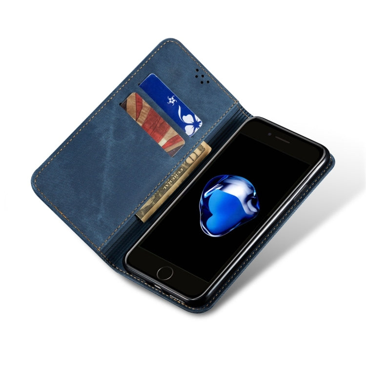 For iPhone 7 Plus / 8 Plus Denim Texture Casual Style Horizontal Flip Leather Case with Holder & Card Slots & Wallet