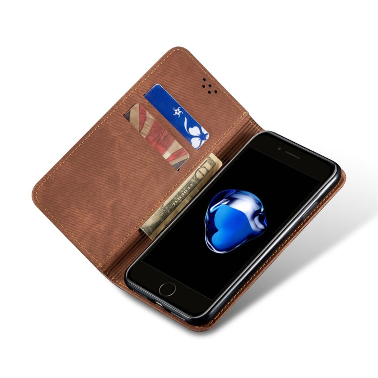 For iPhone 7 Plus / 8 Plus Denim Texture Casual Style Horizontal Flip Leather Case with Holder & Card Slots & Wallet