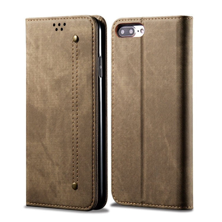 For iPhone 7 Plus / 8 Plus Denim Texture Casual Style Horizontal Flip Leather Case with Holder & Card Slots & Wallet