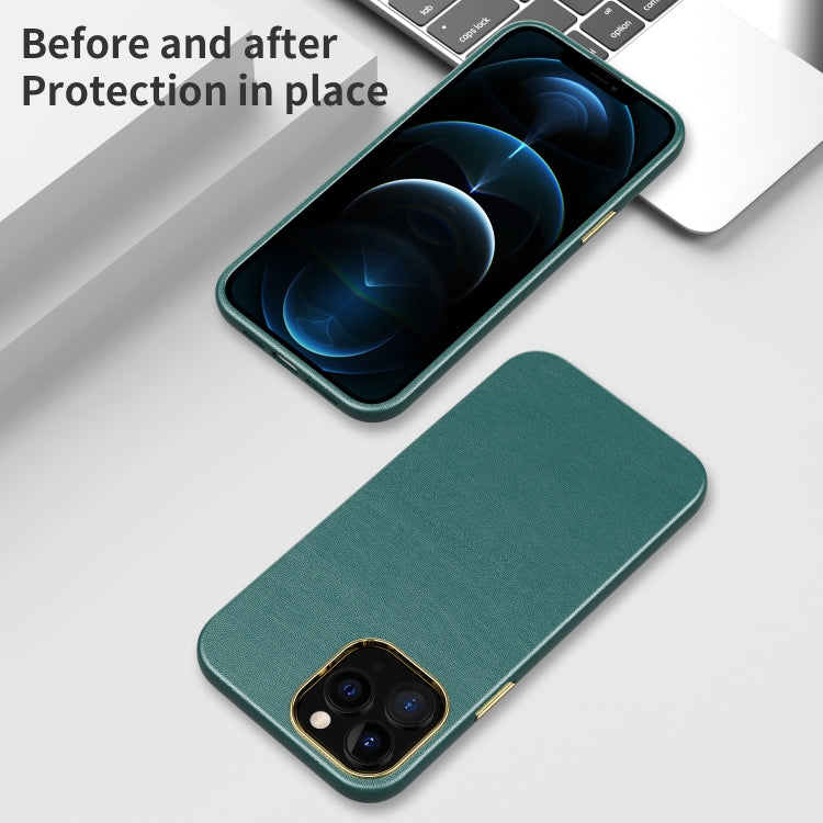 For iPhone 12 / 12 Pro Electroplating Leather Texture PC + TPU Shockproof Case