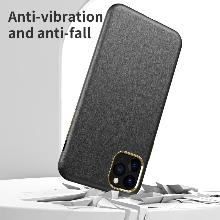 Electroplating Leather Texture PC + TPU Shockproof Case For iPhone 11 Pro Max