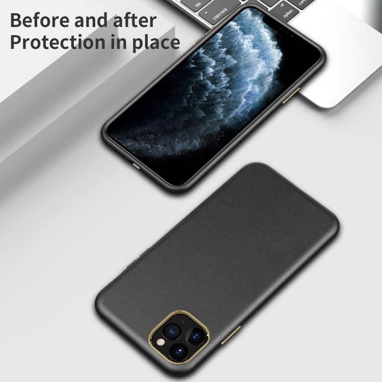 Electroplating Leather Texture PC + TPU Shockproof Case For iPhone 11 Pro Max