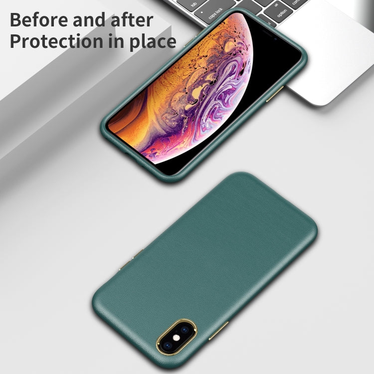 For iPhone X / XS Electroplating Leather Texture PC + TPU Shockproof Case