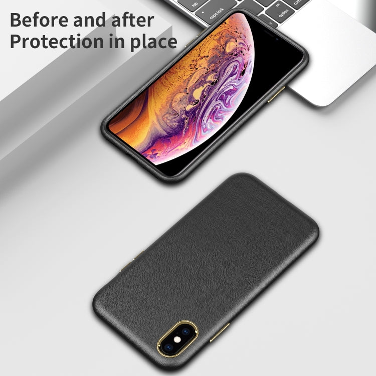 For iPhone X / XS Electroplating Leather Texture PC + TPU Shockproof Case