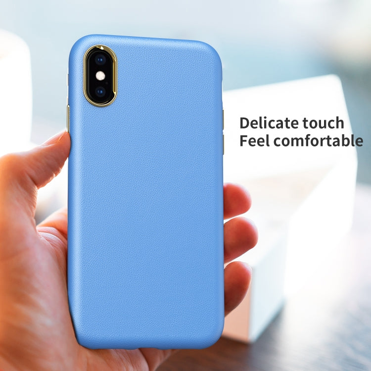 For iPhone XS Max Electroplating Leather Texture PC + TPU Shockproof Case