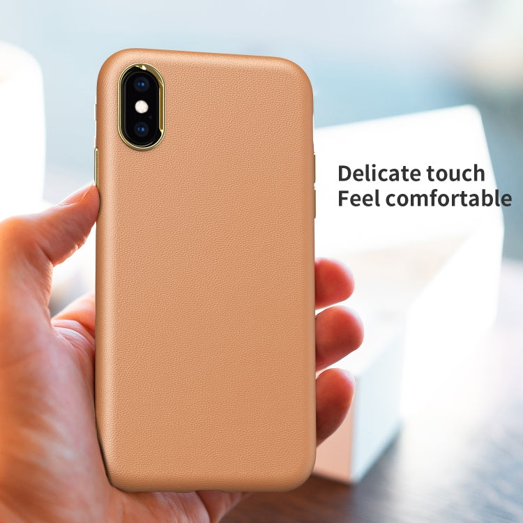 For iPhone XS Max Electroplating Leather Texture PC + TPU Shockproof Case