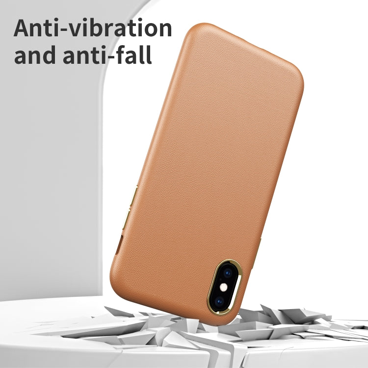 For iPhone XS Max Electroplating Leather Texture PC + TPU Shockproof Case