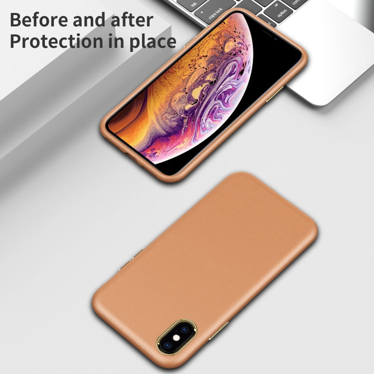 For iPhone XS Max Electroplating Leather Texture PC + TPU Shockproof Case