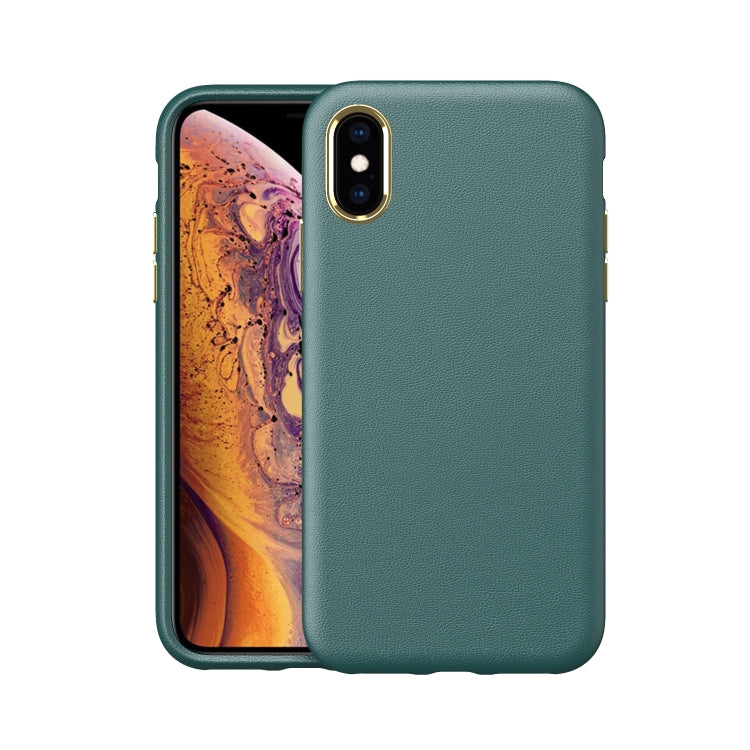 For iPhone XS Max Electroplating Leather Texture PC + TPU Shockproof Case