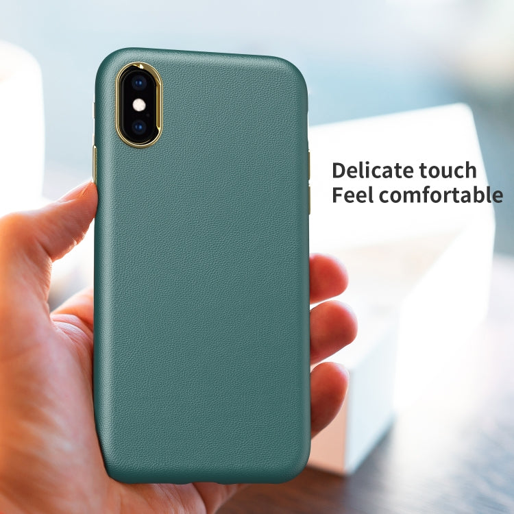 For iPhone XS Max Electroplating Leather Texture PC + TPU Shockproof Case
