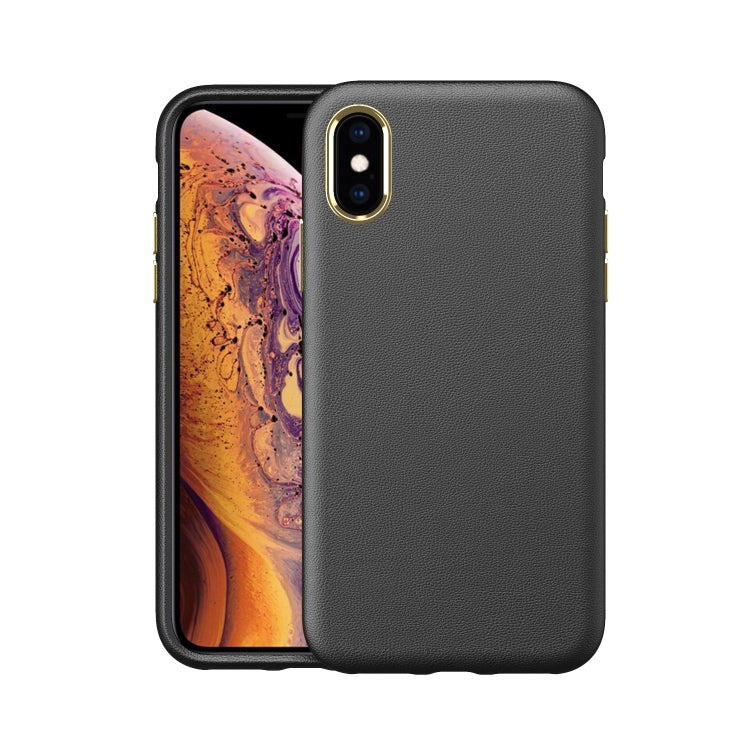 For iPhone XS Max Electroplating Leather Texture PC + TPU Shockproof Case