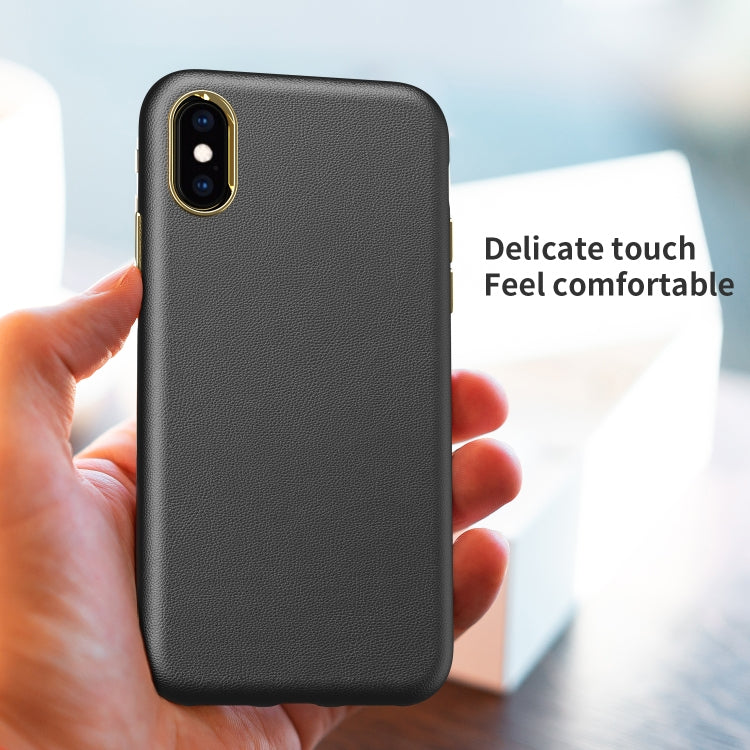 For iPhone XS Max Electroplating Leather Texture PC + TPU Shockproof Case